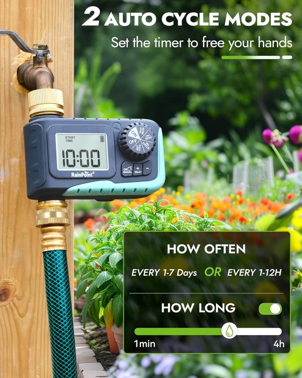 RAINPOINT Brass Watering Timer Green 5 Settings Garden Hose-2