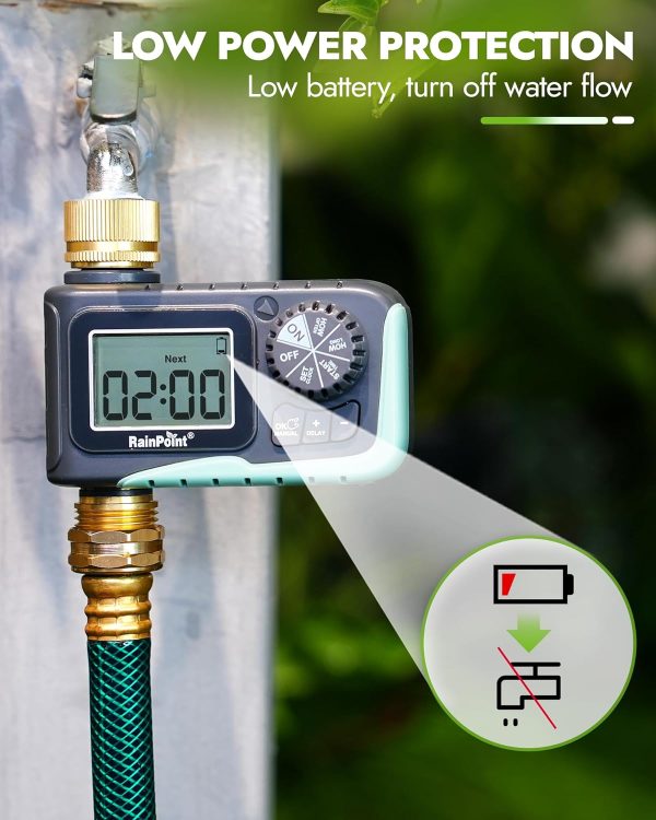 RAINPOINT Brass Watering Timer Green 5 Settings Garden Hose-5