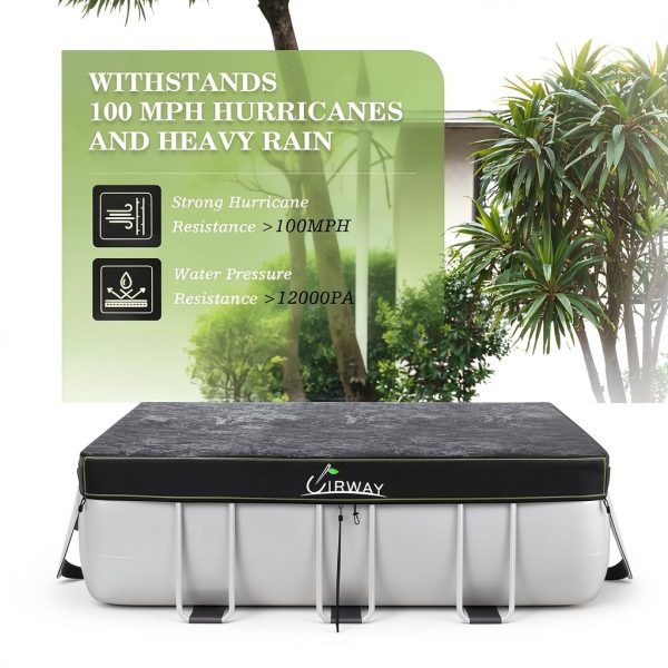 UIRWAY Rectangular Pool Cover Black Durable Windproof Design-6