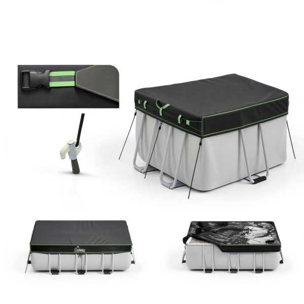 UIRWAY Rectangular Pool Cover Black Durable Windproof Design-2