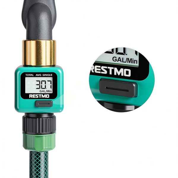 Restmo Water Meter Garden Hose Flow Monitor Brass Inlet-3