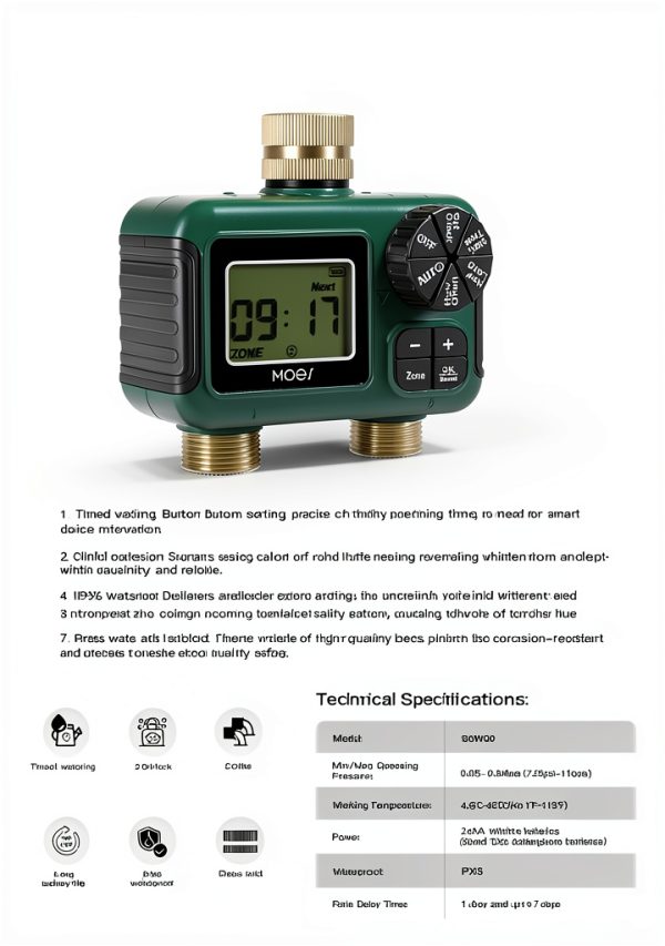 MOES Watering Timer Brass Dual Zone Programmable Garden-6