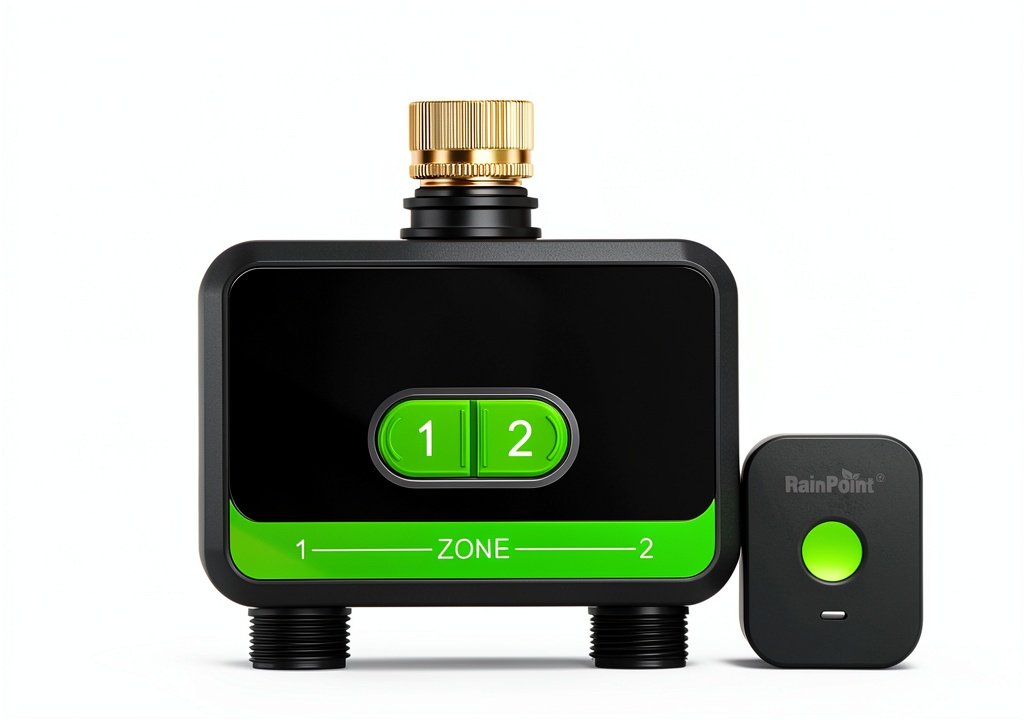 RAINPOINT WiFi hose timer installed in a garden setting