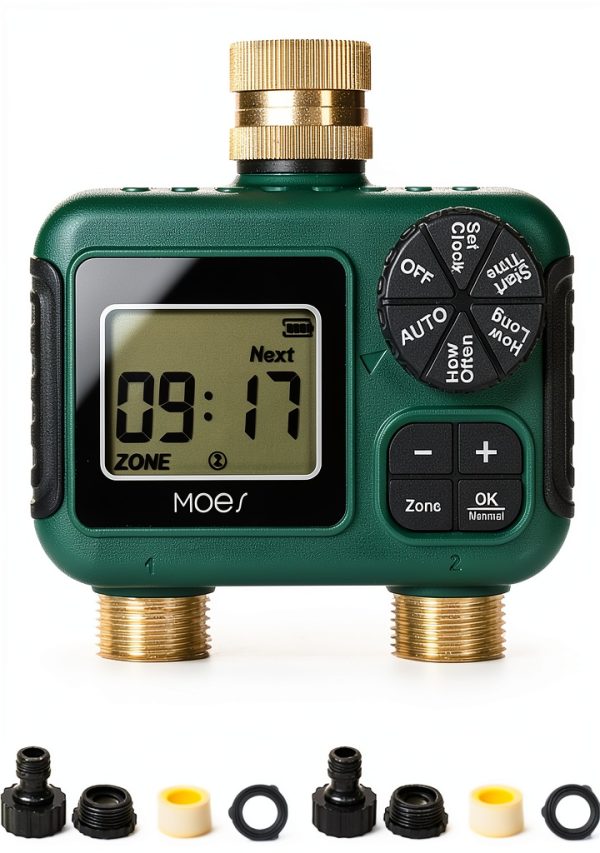 MOES Watering Timer Brass Dual Zone Programmable Garden-0