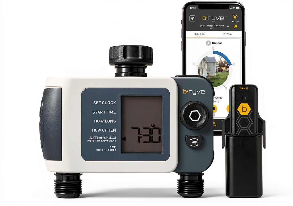 Orbit B-hyve Smart Hose Timer installed on a garden hose
