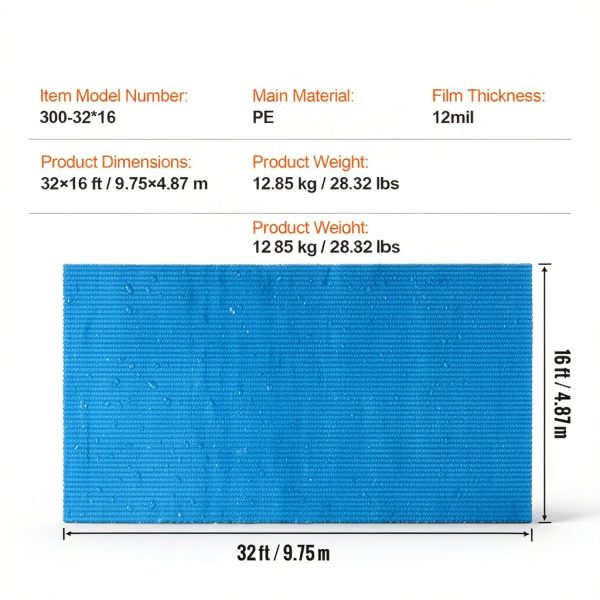 VEVOR Solar Pool Cover Blue 12 Mil Rectangle Heat Retention-7
