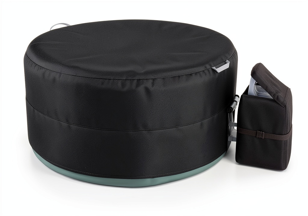 Installing XCZ Hot Tub Cover Black Polyester Insulated Windproof on a wooden deck