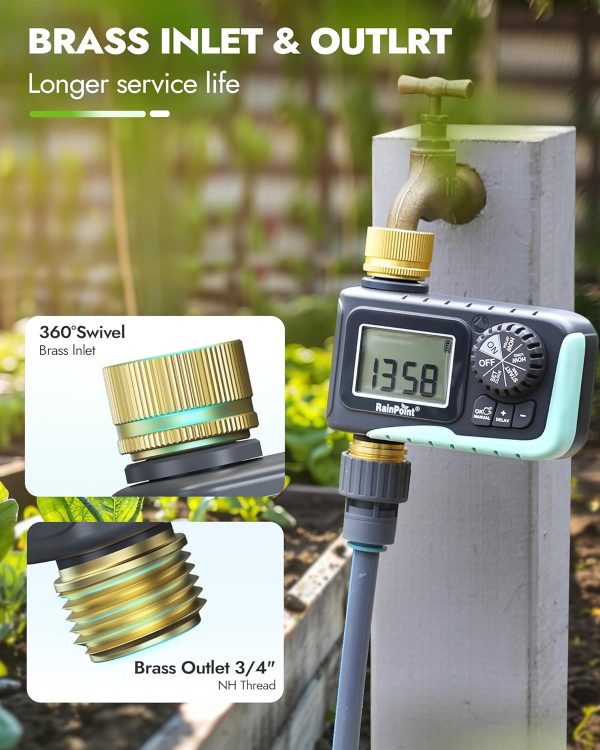 RAINPOINT Brass Watering Timer Green 5 Settings Garden Hose-1