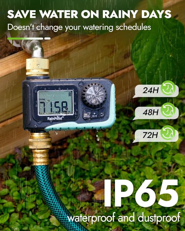 RAINPOINT Brass Watering Timer Green 5 Settings Garden Hose-4