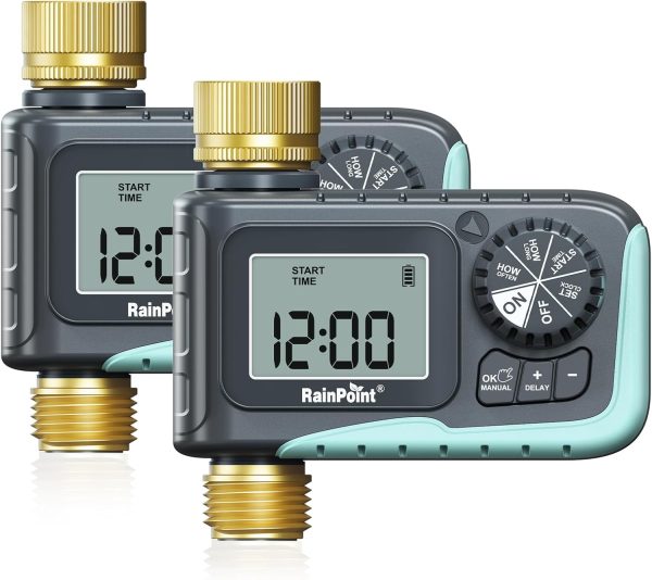 RAINPOINT Brass Watering Timer Green 5 Settings Garden Hose-0