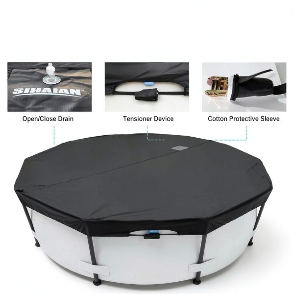 SIHAIAN 14Ft Round Pool Cover 420D Tear Resistant Black-3