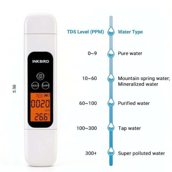 TDS Meter Digital Water Tester INKBIRD 3-in-1 EC Temp Meter White-1